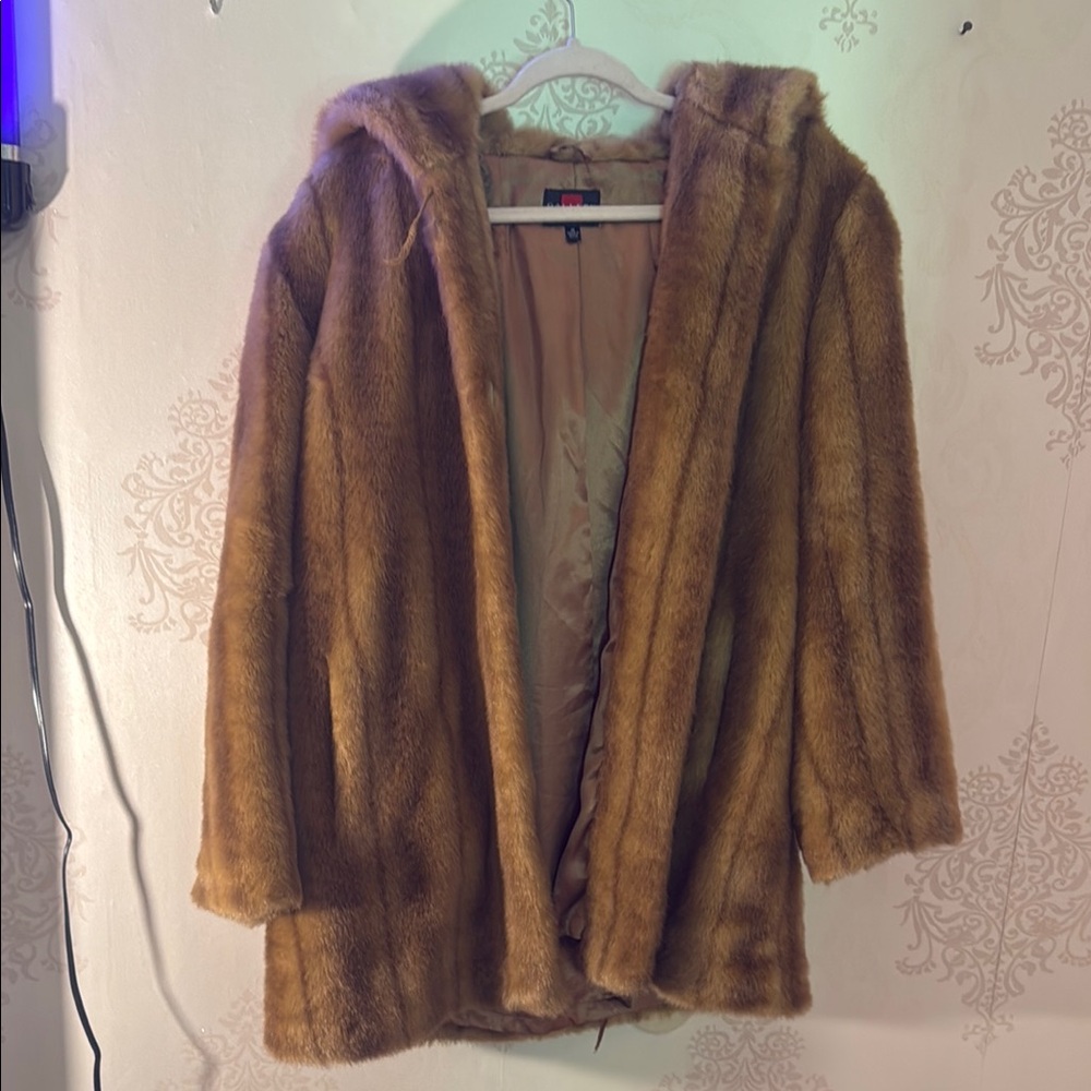 Gallery Tan Teddy Jacket Plush Mid-Length